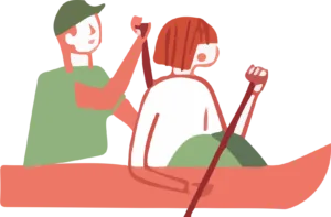 Illustration av två ungdomar i kanot
