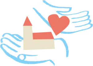 Illustration av händer som håller kyrka