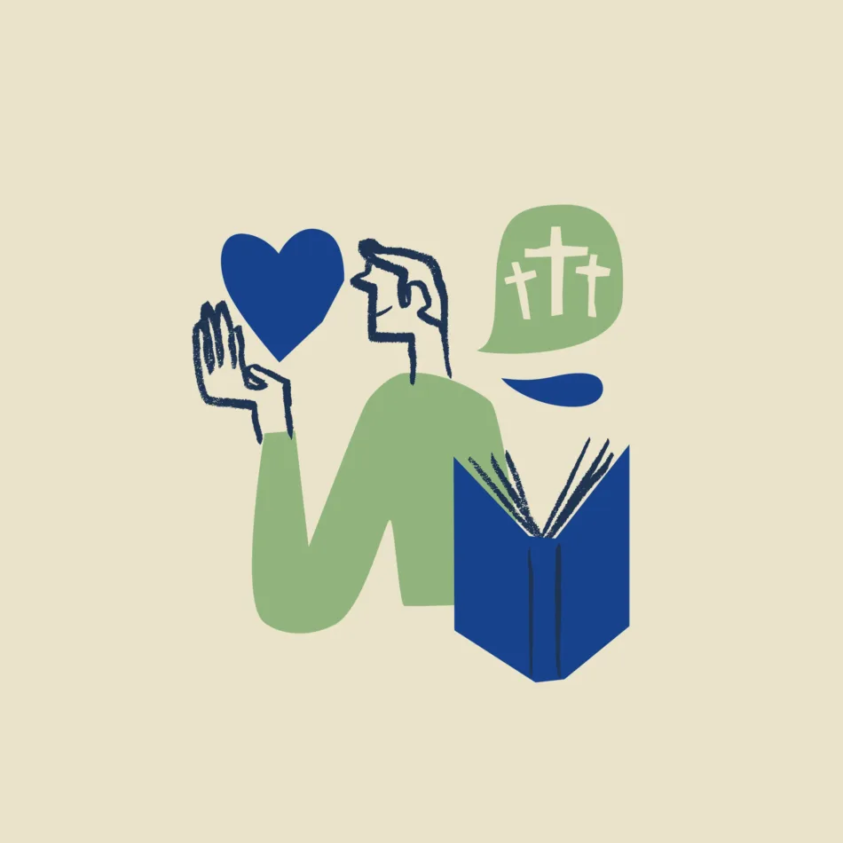 Illustration av man som delar evangeliet om Jesus Kristus